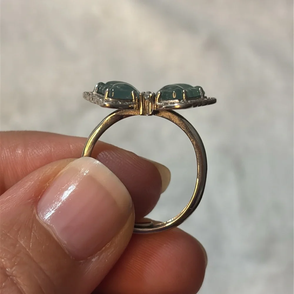 S925 Natural Jade Butterfly Sterling Silver Adjustable Ring